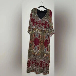 Signature Collection Maxi Paisley Print Bell Sleeve Bohemian Hippie Dress